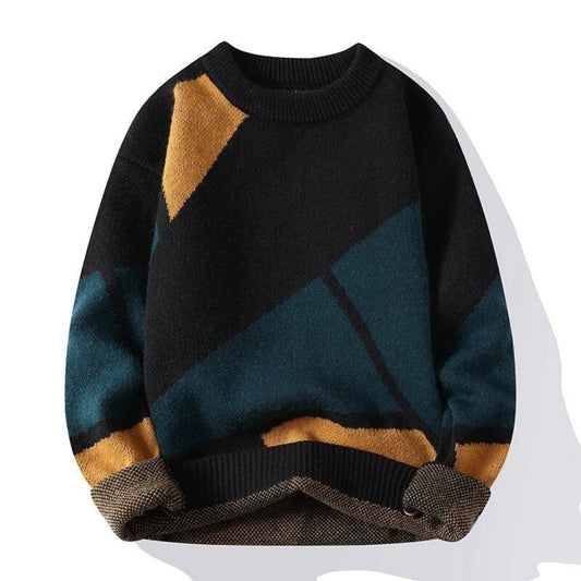 Pull col rond homme à blocs de couleurs audacieux