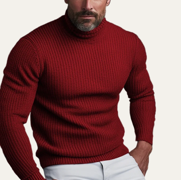 Pull col roulé côtelé classique pour homme