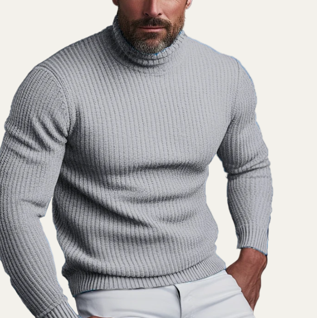 Pull col roulé côtelé classique pour homme