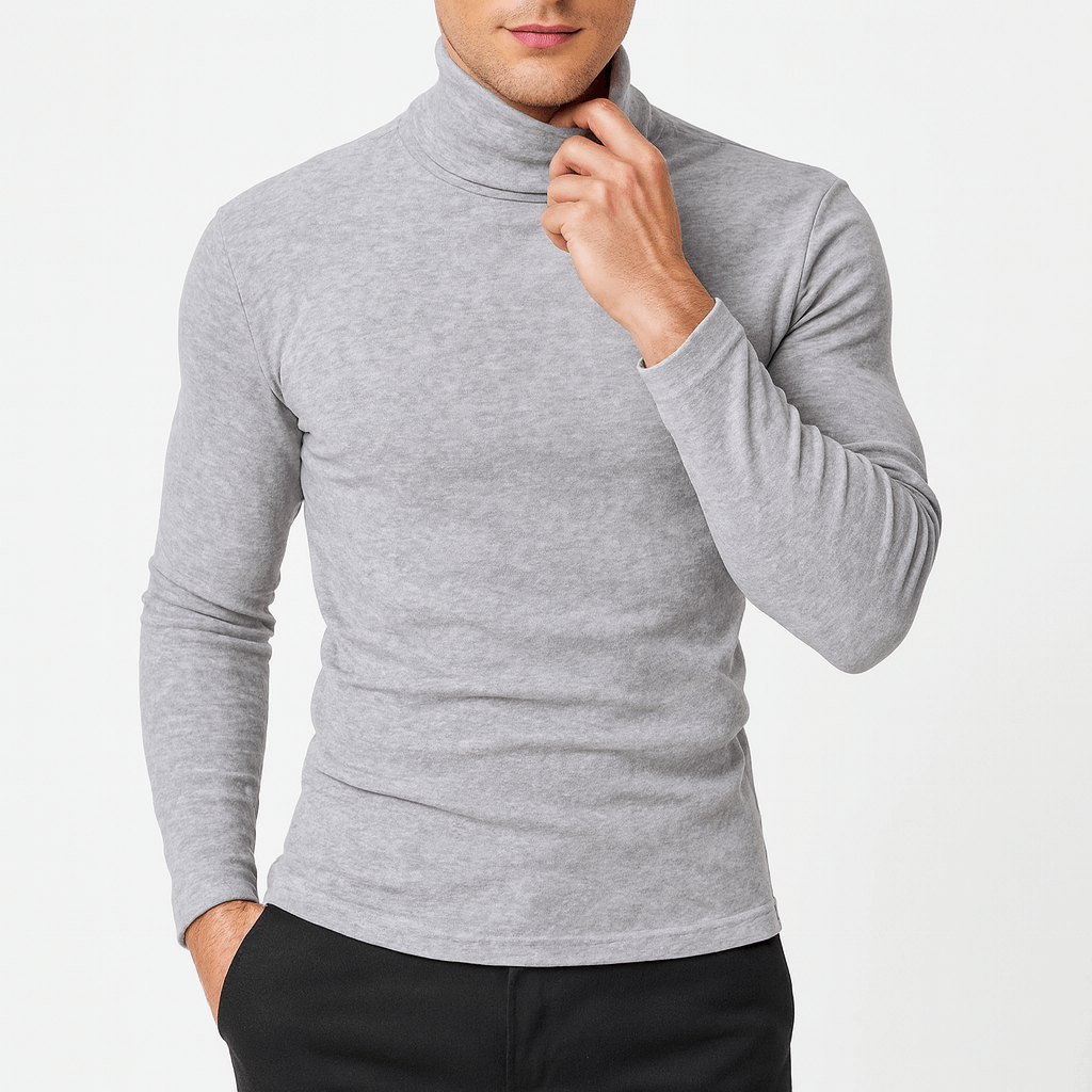 Pull col roulé manches longues en coton pour homme