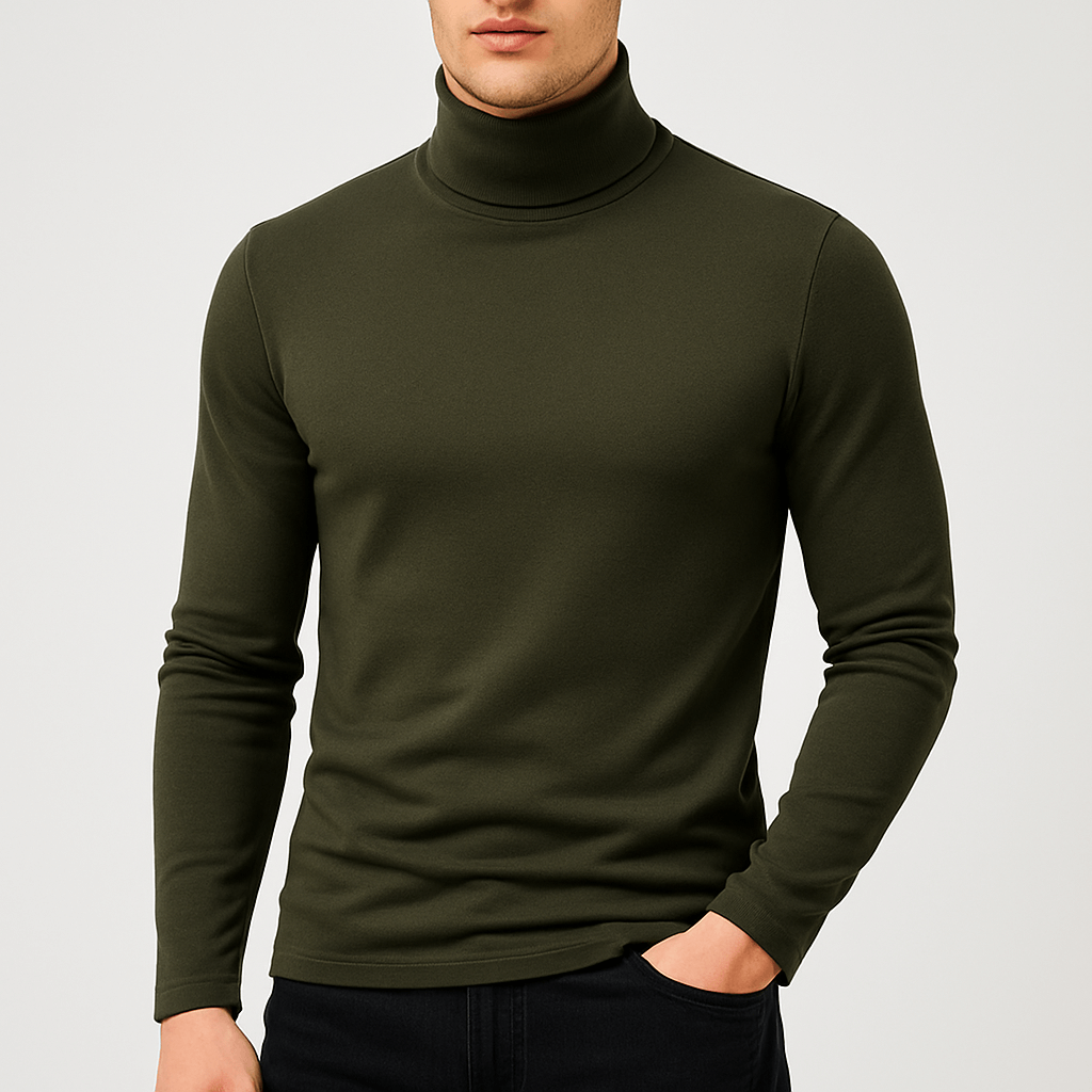 Pull col roulé manches longues en coton pour homme