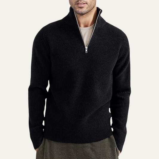 Pull côtelé à col zippé pour homme