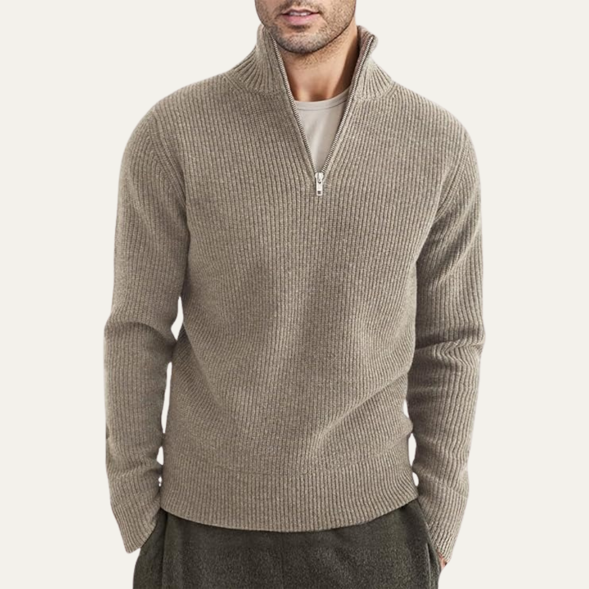 Pull côtelé à col zippé pour homme