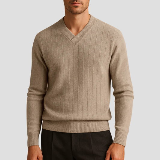 Pull côtelé classique à col en V pour homme