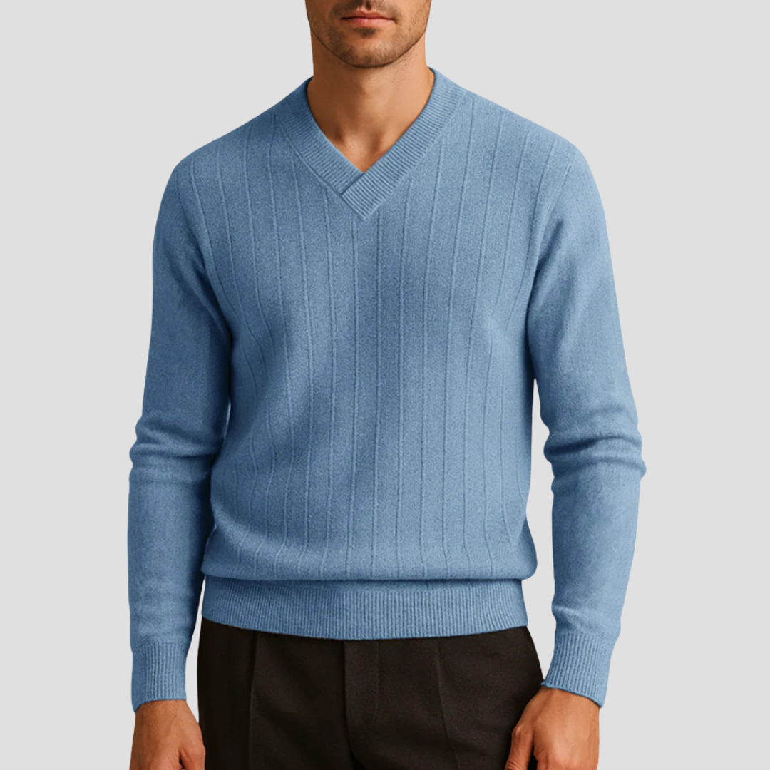 Pull côtelé classique à col en V pour homme