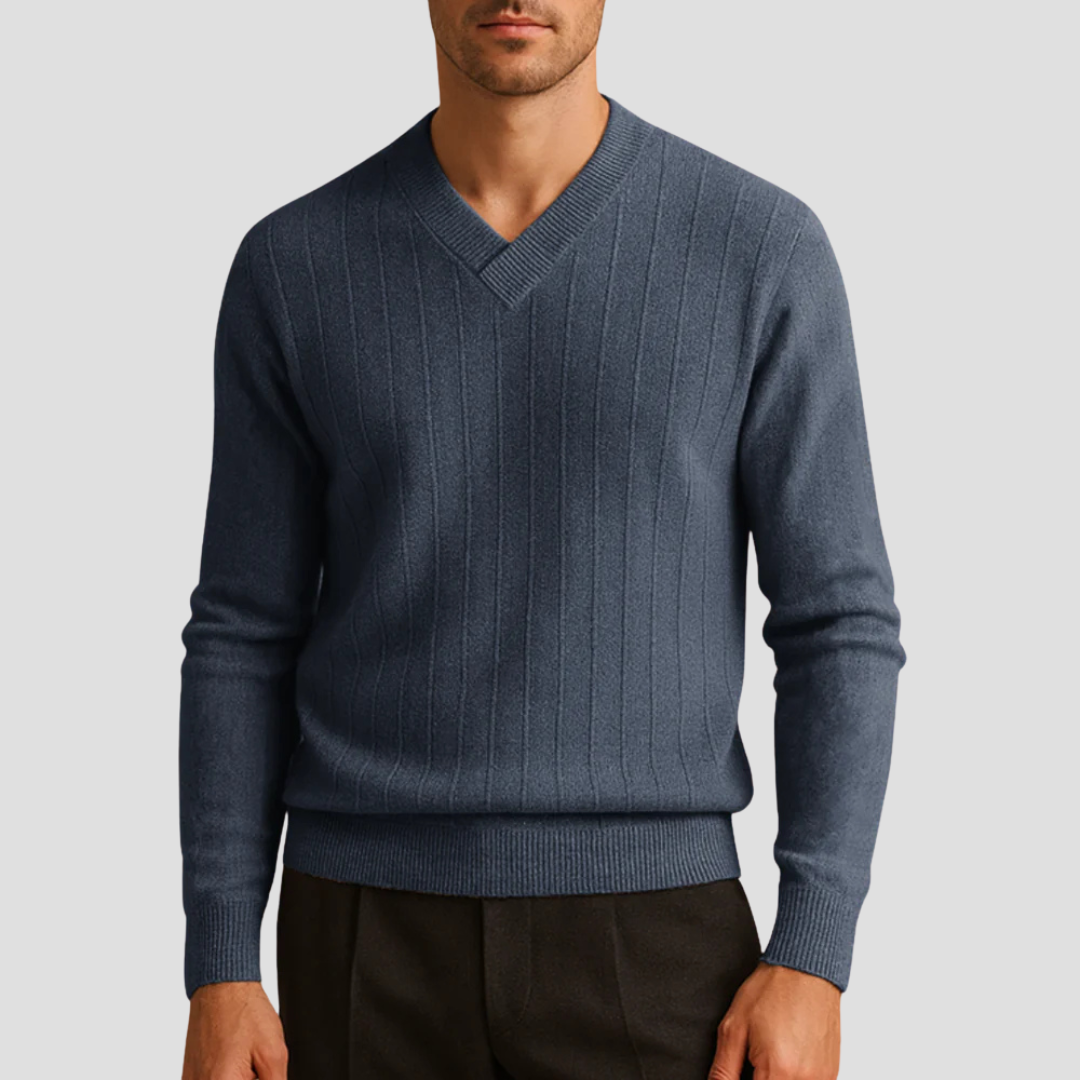 Pull côtelé classique à col en V pour homme