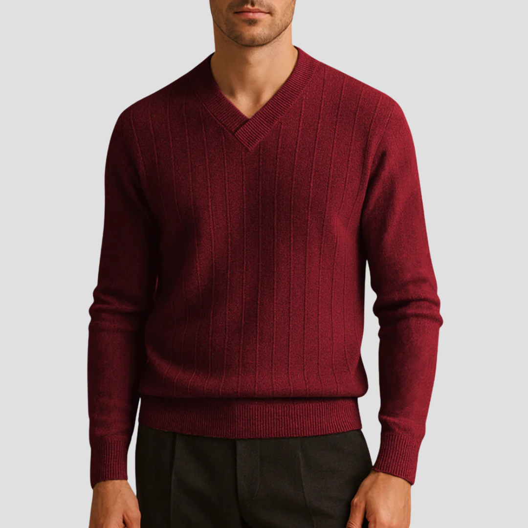Pull côtelé classique à col en V pour homme
