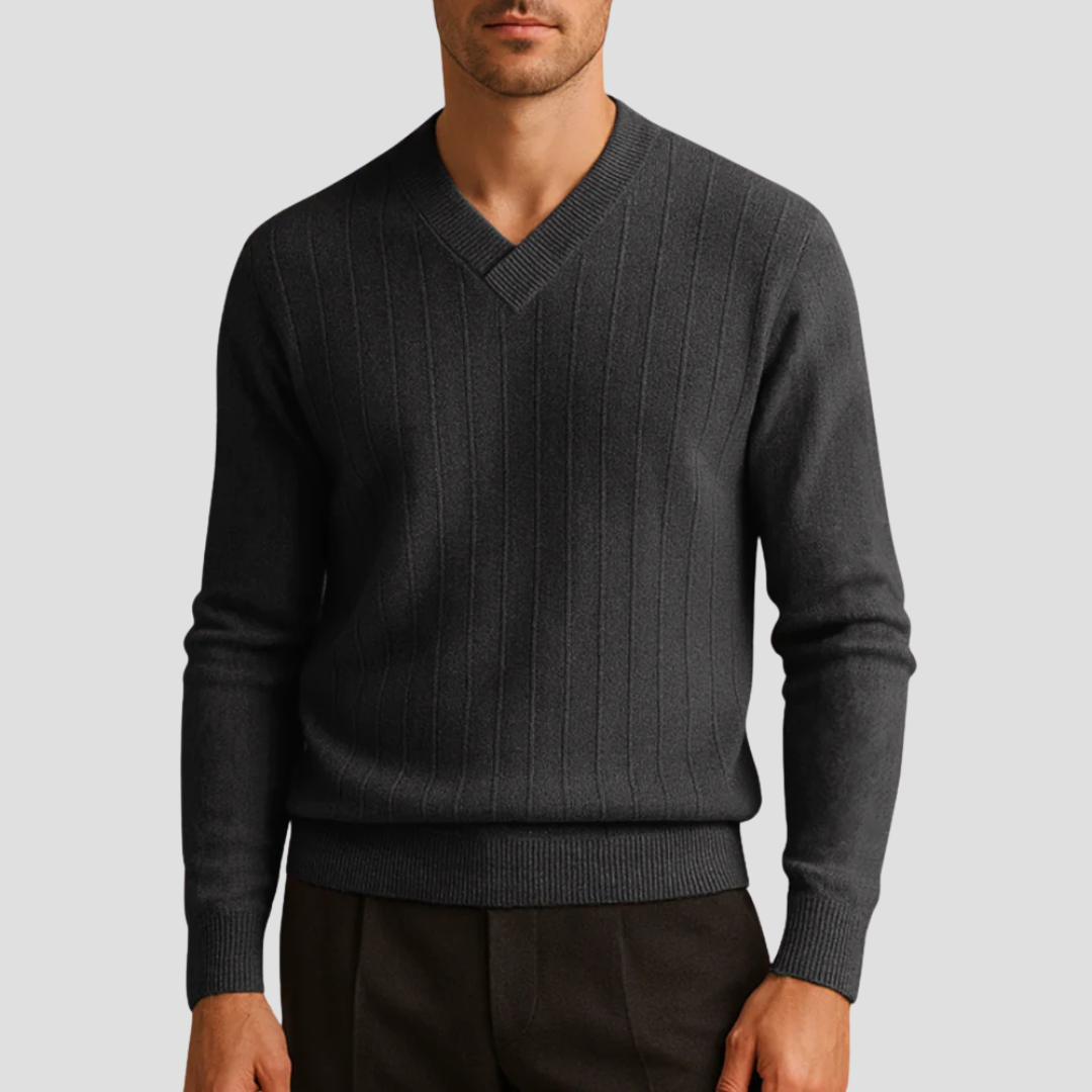 Pull côtelé classique à col en V pour homme