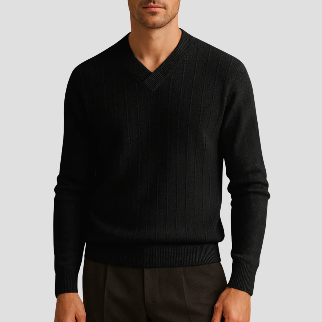 Pull côtelé classique à col en V pour homme