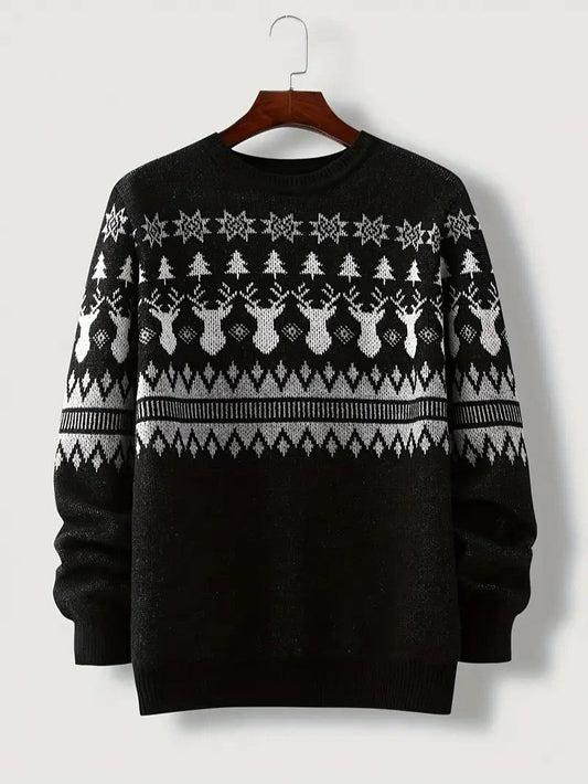 Pull d'hiver en maille Fair Isle à motif rennes pour homme