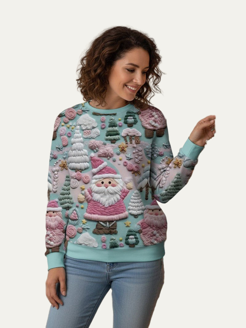 Pull de Noël 3D pour femme avec Père Noël et neige