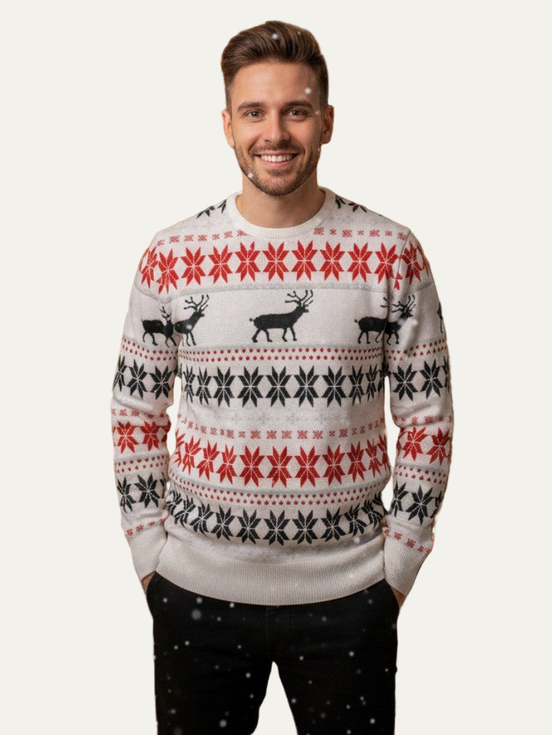 Pull de Noël classique pour homme à motif renne Fair Isle