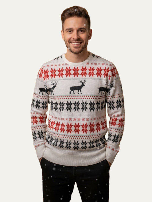 Pull de Noël classique pour homme à motif renne Fair Isle