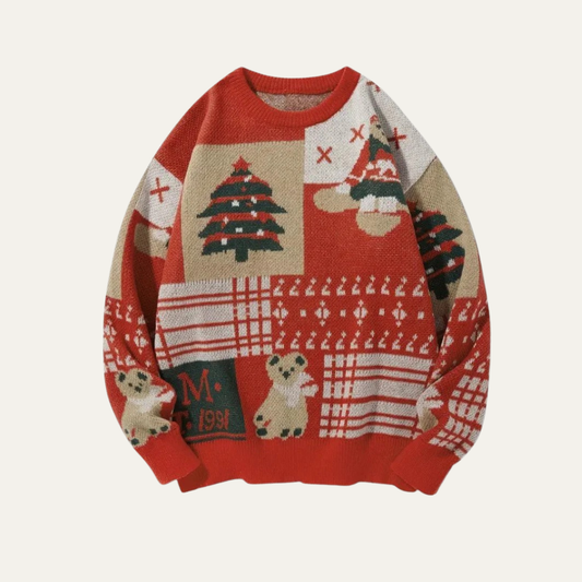 Pull de Noël patchwork festif en maille pour femme