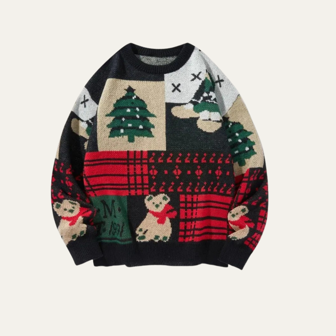 Pull de Noël patchwork festif en maille pour femme