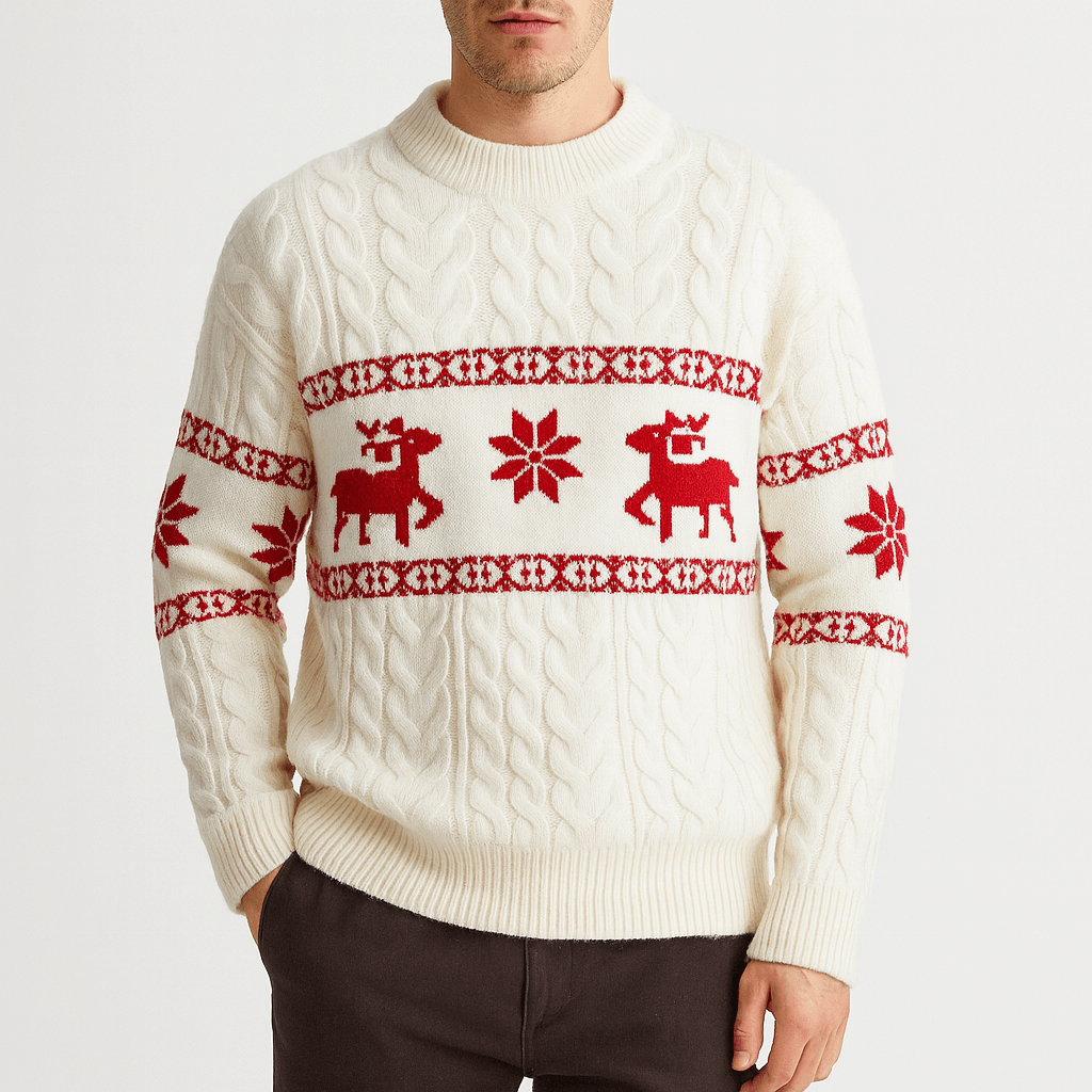 Pull de luxe en cachemire à motif cerf pour homme