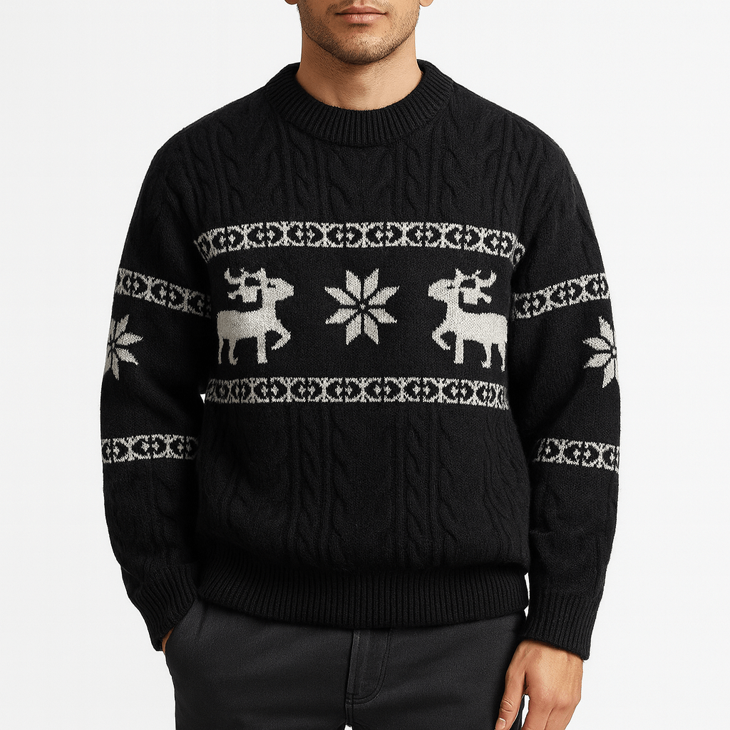 Pull de luxe en cachemire à motif cerf pour homme