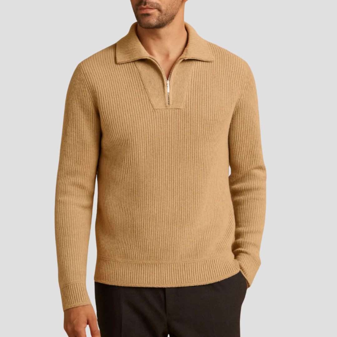 Pull demi-zip côtelé pour homme