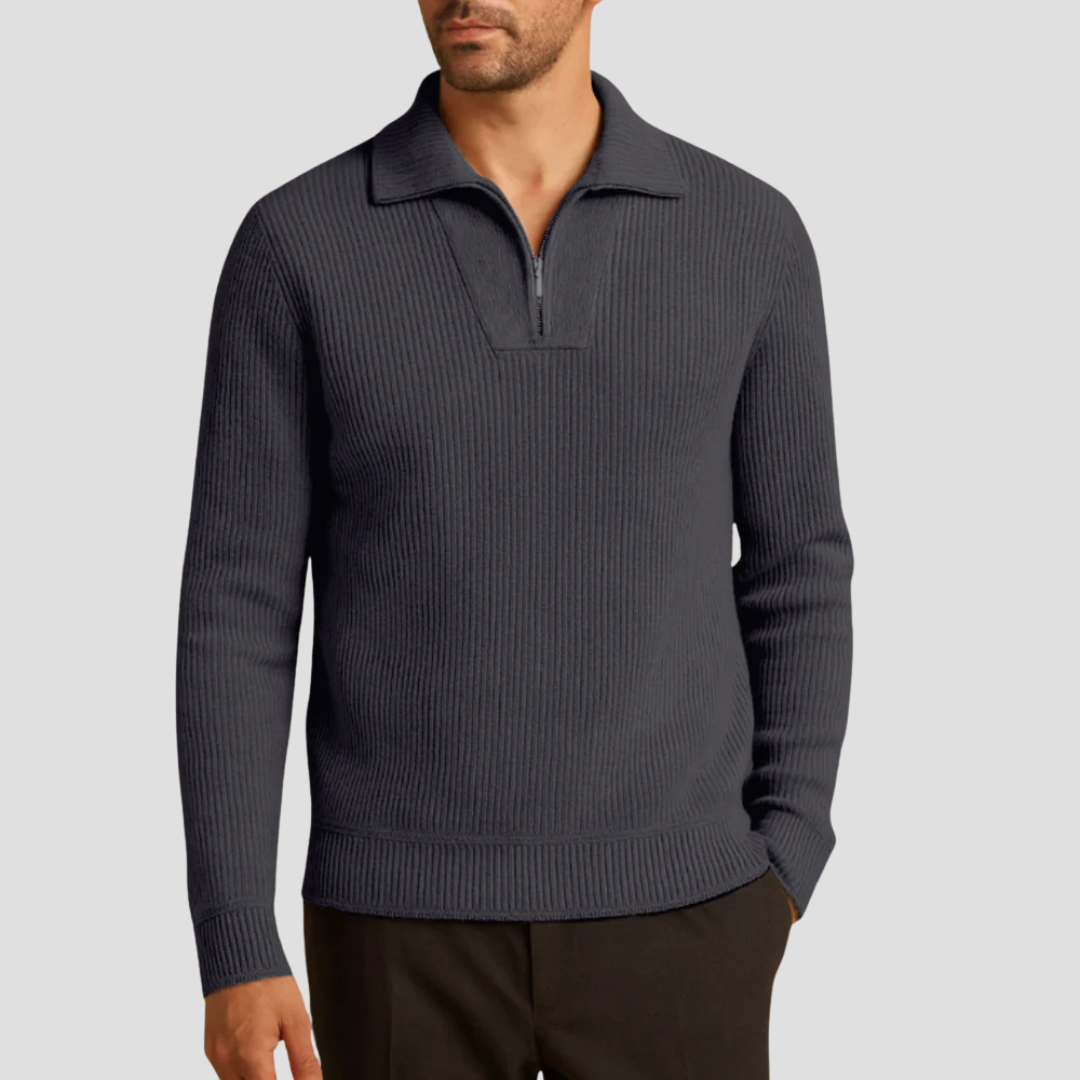 Pull demi-zip côtelé pour homme