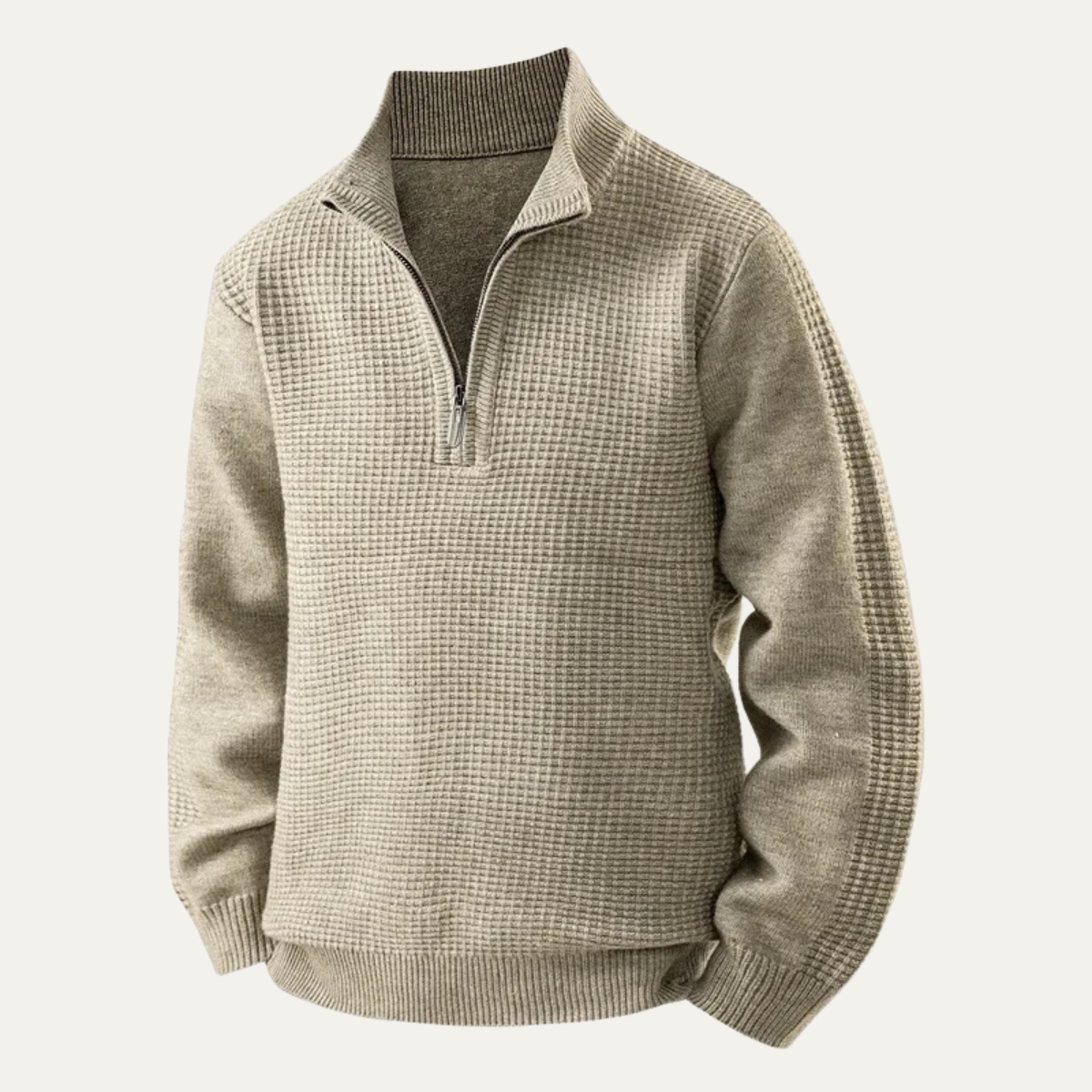 Pull demi-zip en maille gaufrée pour homme