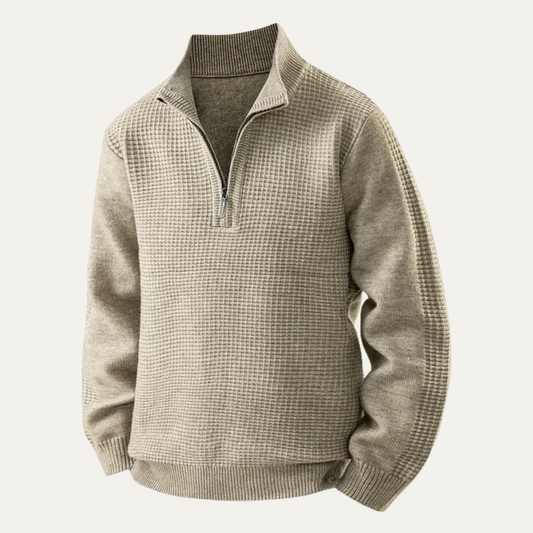 Pull demi-zip en maille gaufrée pour homme