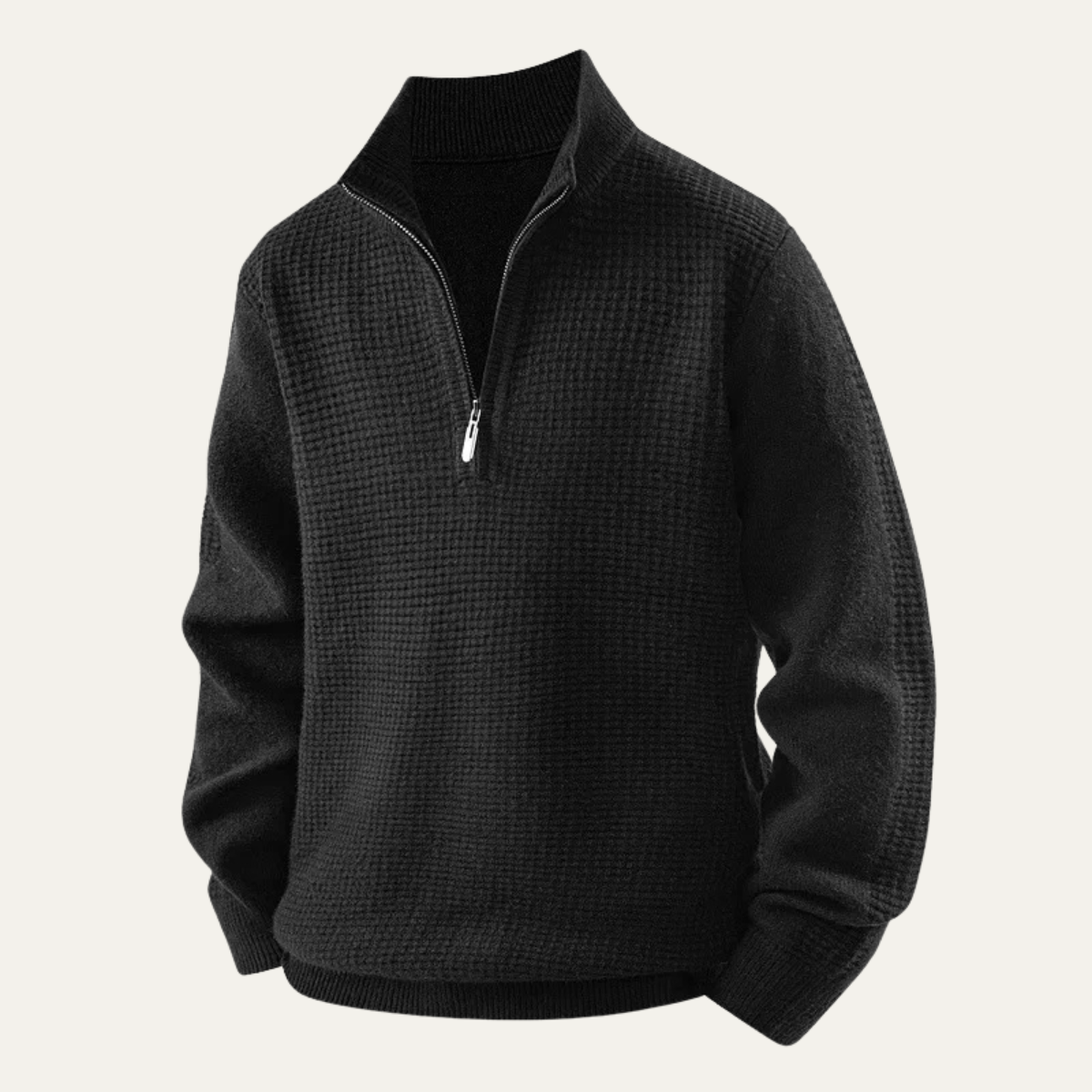 Pull demi-zip en maille gaufrée pour homme