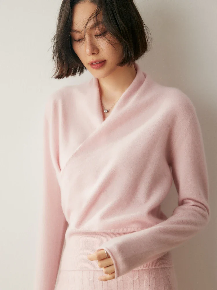 Pull en cachemire à col croisé pour femme