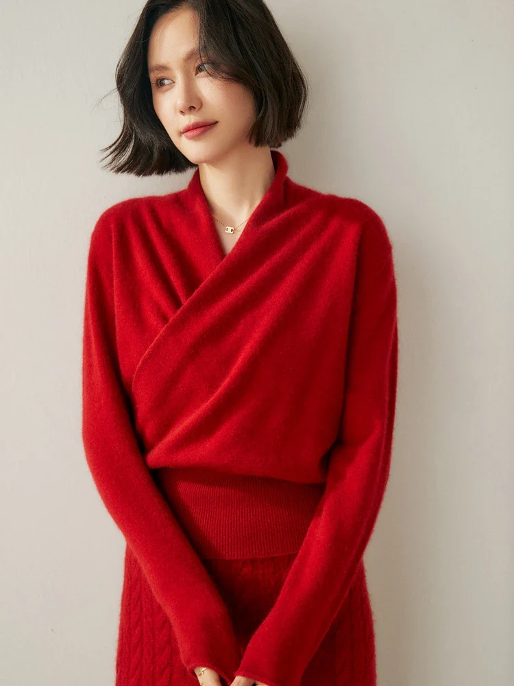 Pull en cachemire à col croisé pour femme