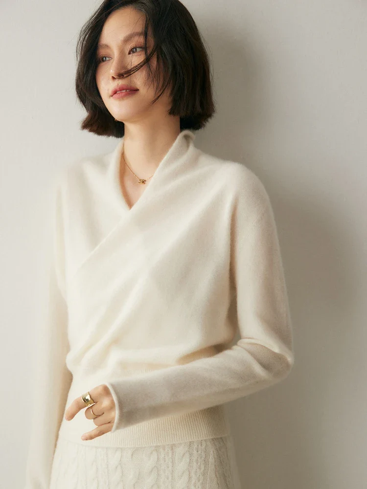 Pull en cachemire à col croisé pour femme