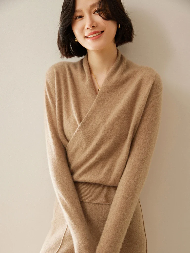 Pull en cachemire à col croisé pour femme