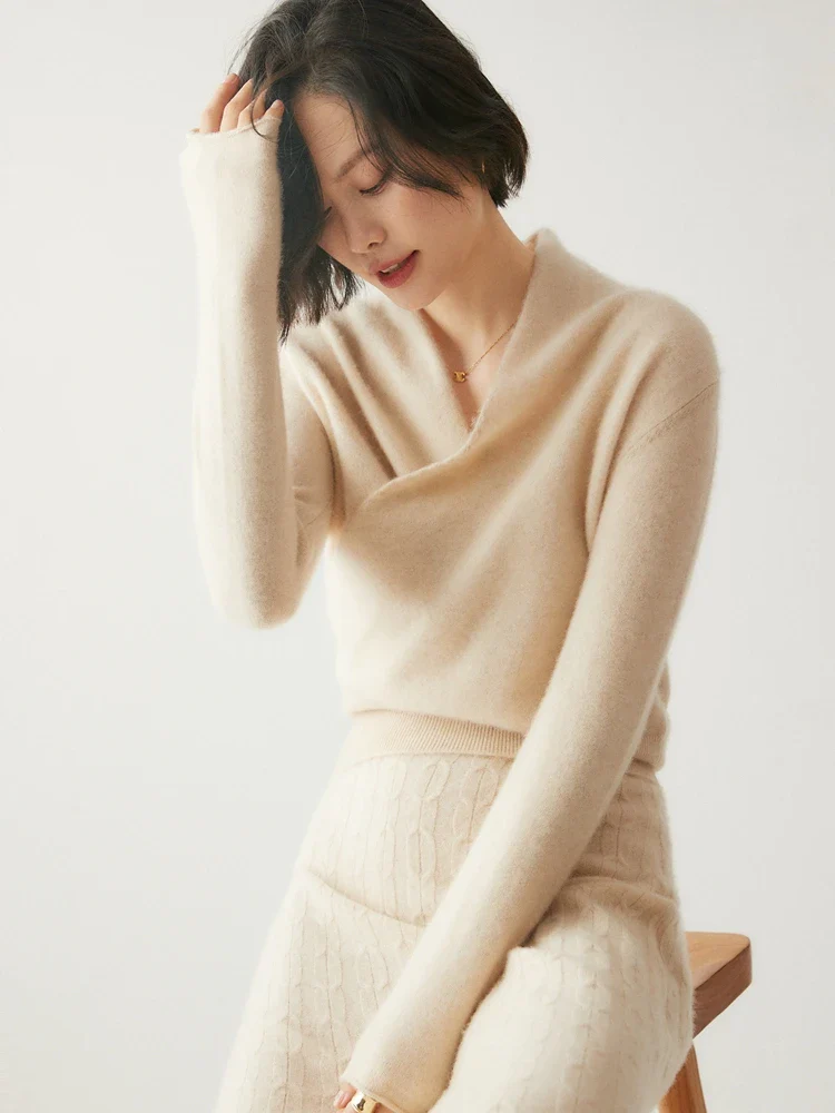 Pull en cachemire à col croisé pour femme