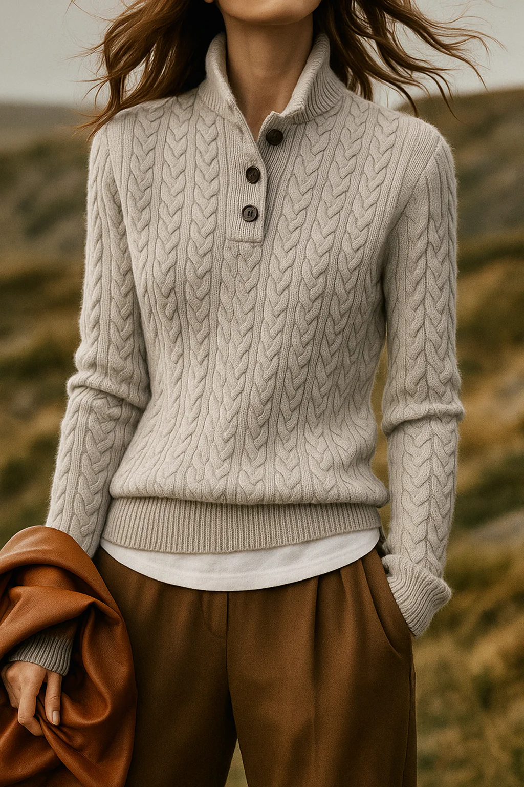 Pull en cachemire à col montant pour femme