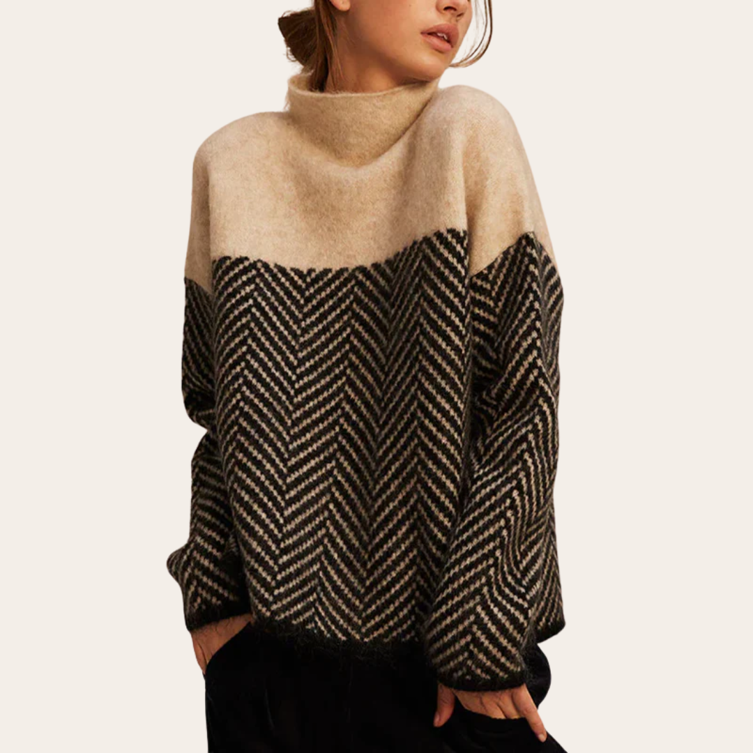Pull en maille à chevrons bicolore pour femme
