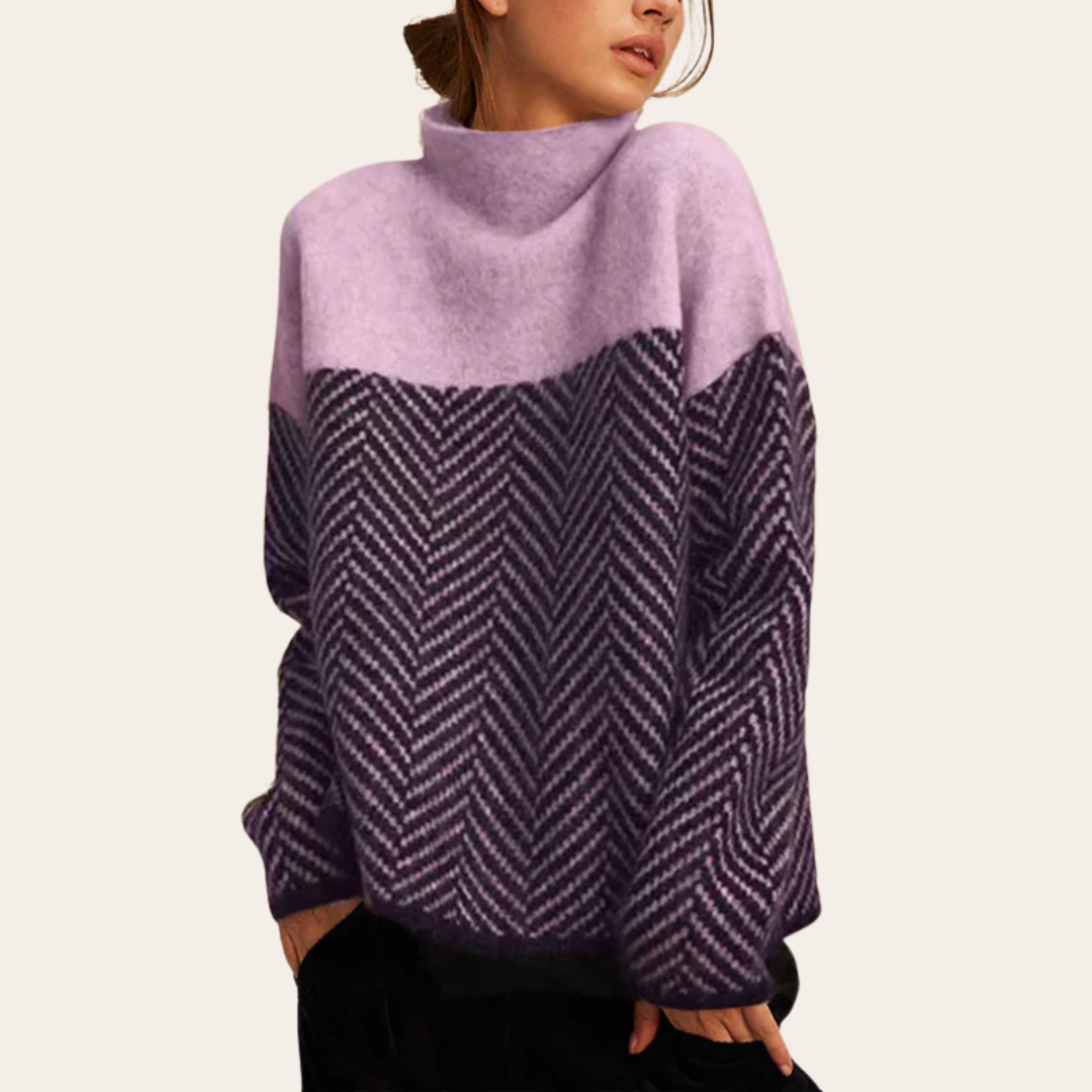 Pull en maille à chevrons bicolore pour femme