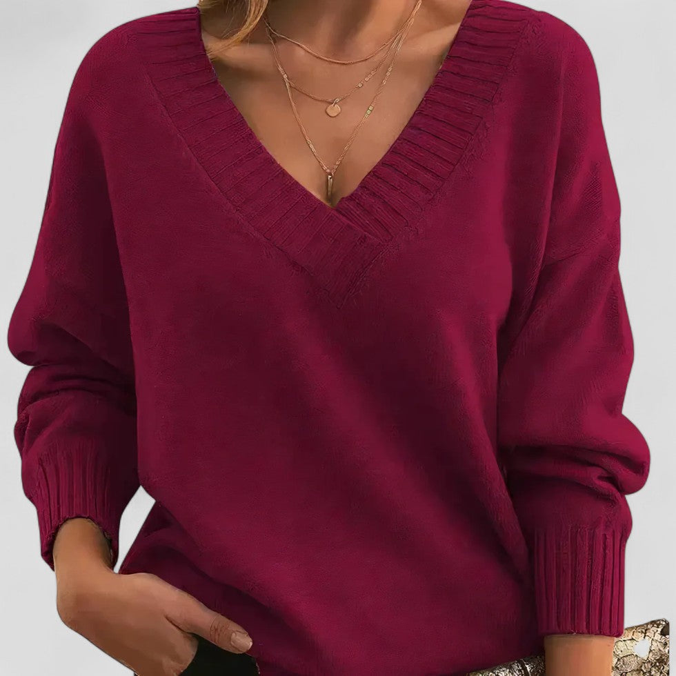 Pull en maille à col V pour femme