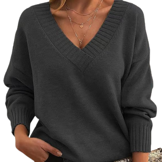 Pull en maille à col V profond et coupe décontractée pour femme