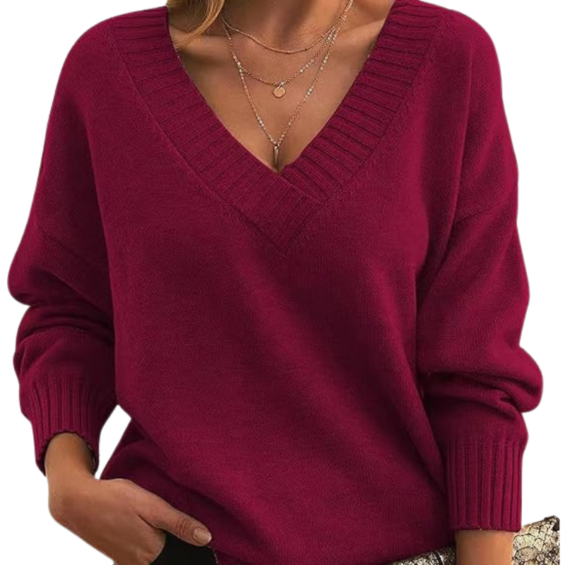 Pull en maille à col V profond et coupe décontractée pour femme