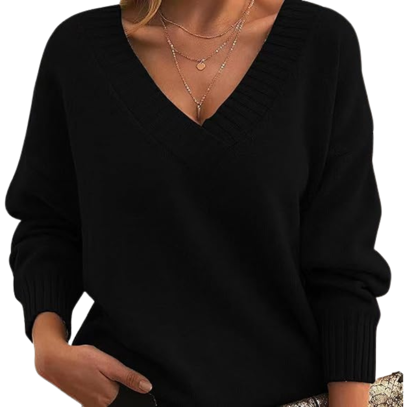 Pull en maille à col V profond et coupe décontractée pour femme