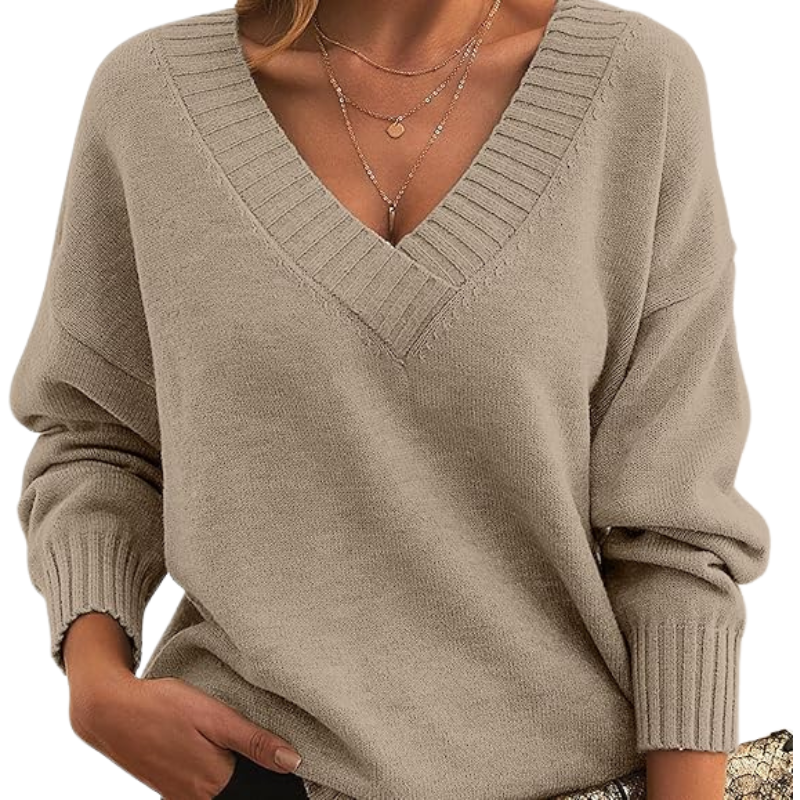 Pull en maille à col V profond et coupe décontractée pour femme