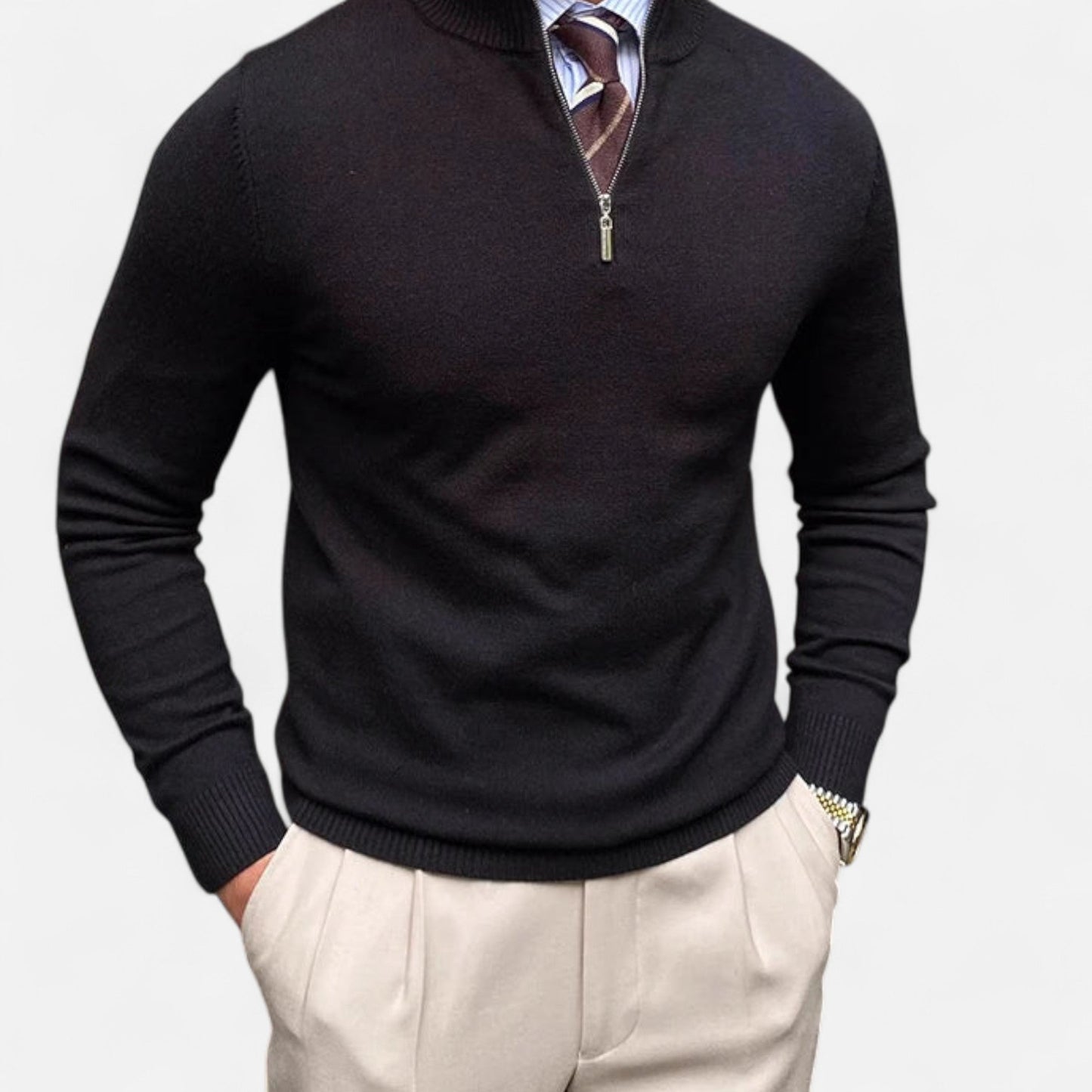 Pull en maille classique à col zippé pour homme
