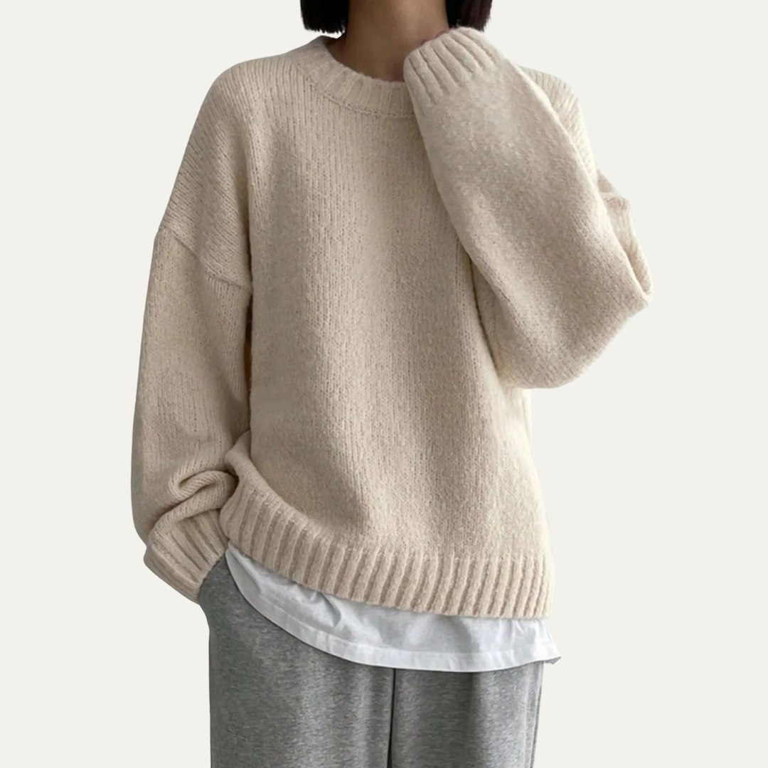 Pull en maille confortable à col rond pour femme