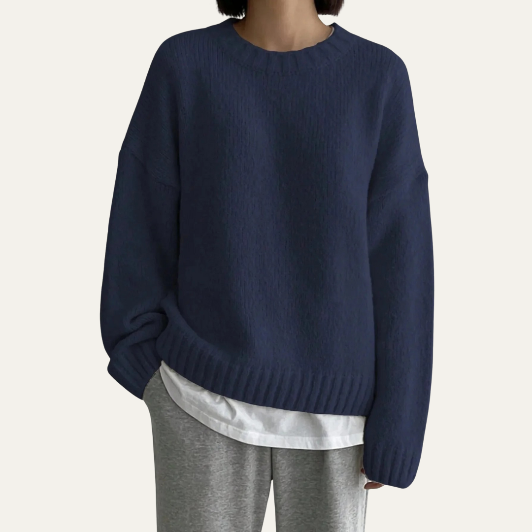 Pull en maille confortable à col rond pour femme