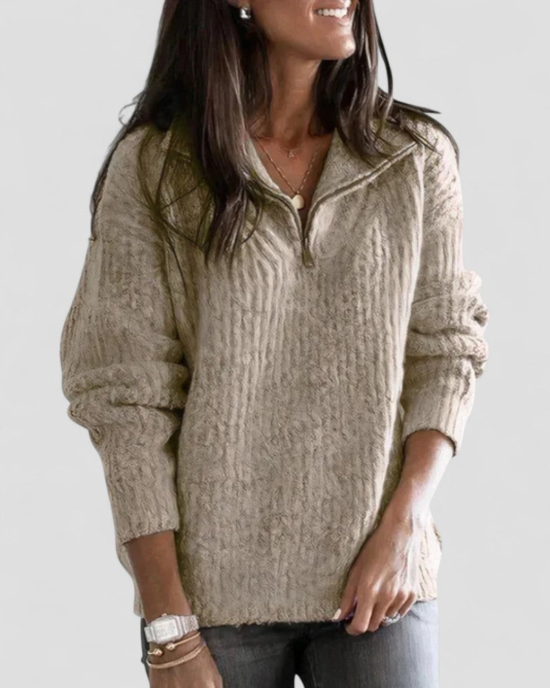 Pull en maille confortable à col zippé pour femme