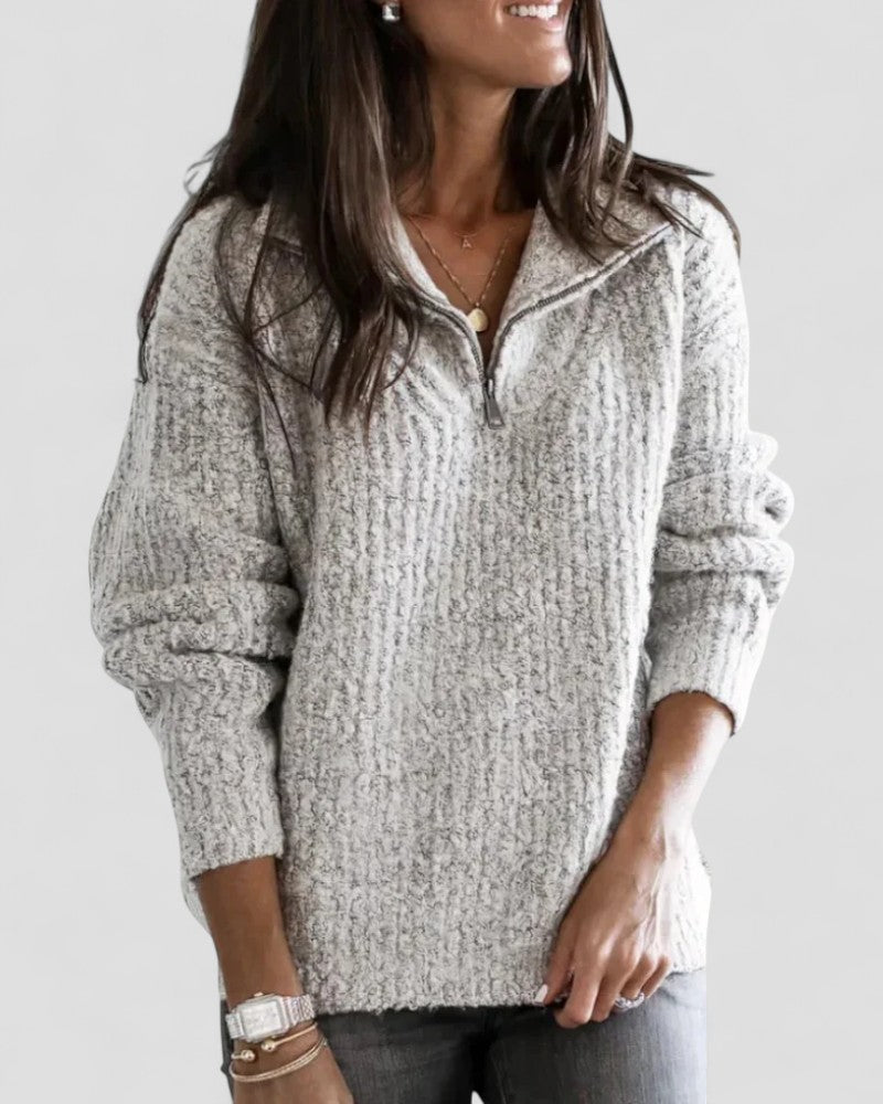 Pull en maille confortable à col zippé pour femme