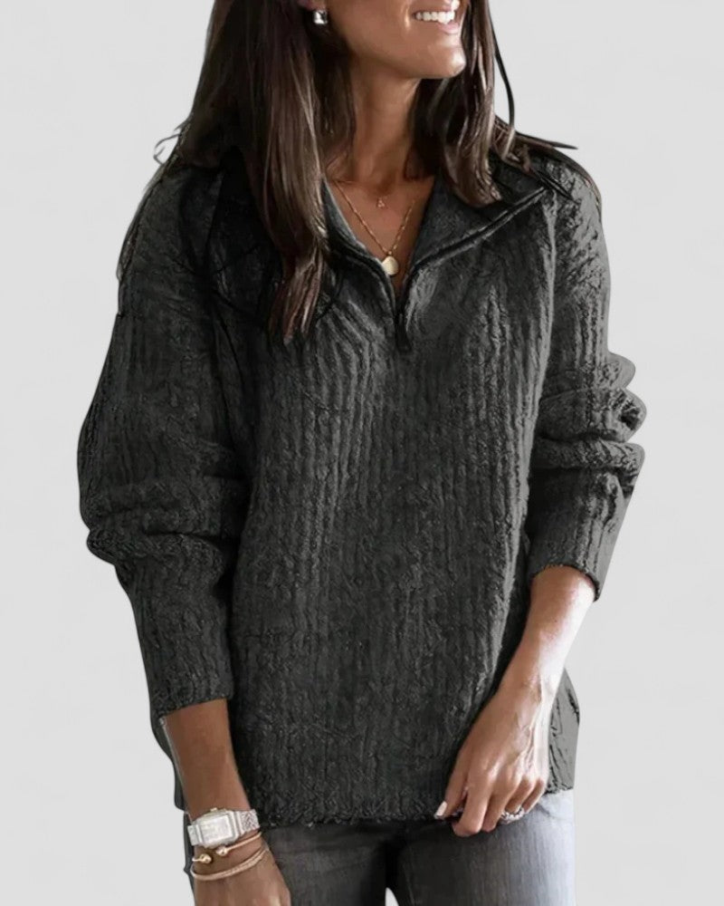 Pull en maille confortable à col zippé pour femme
