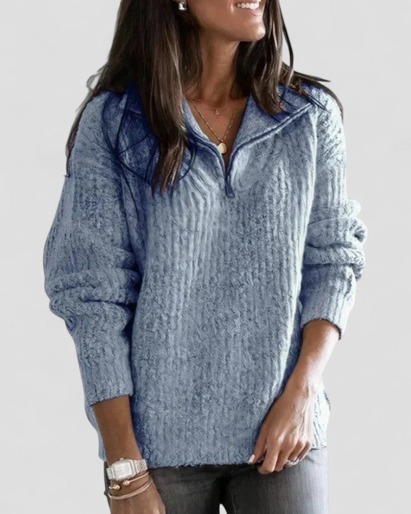 Pull en maille confortable à col zippé pour femme