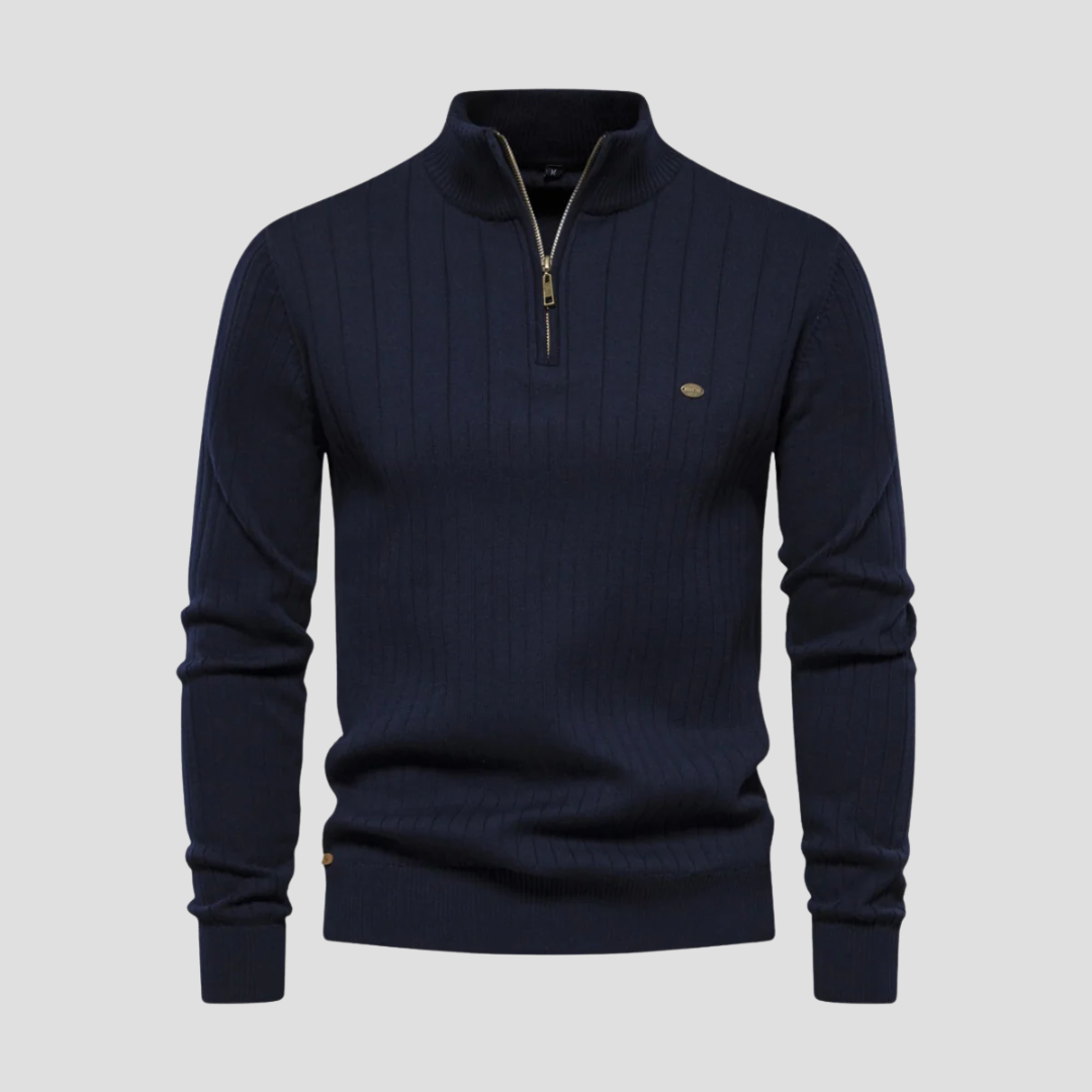 Pull en maille côtelée à col zippé pour homme