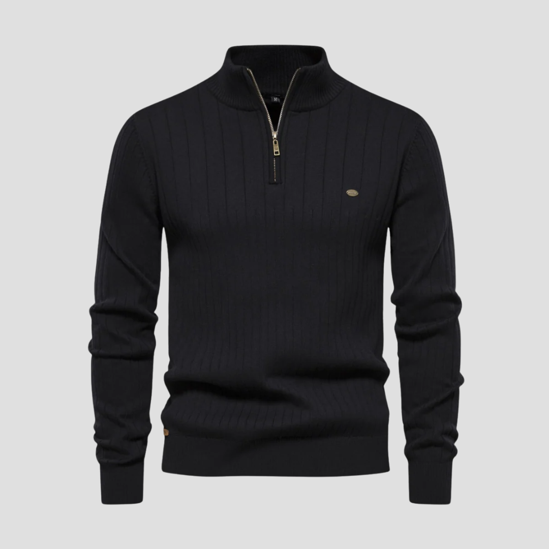 Pull en maille côtelée à col zippé pour homme