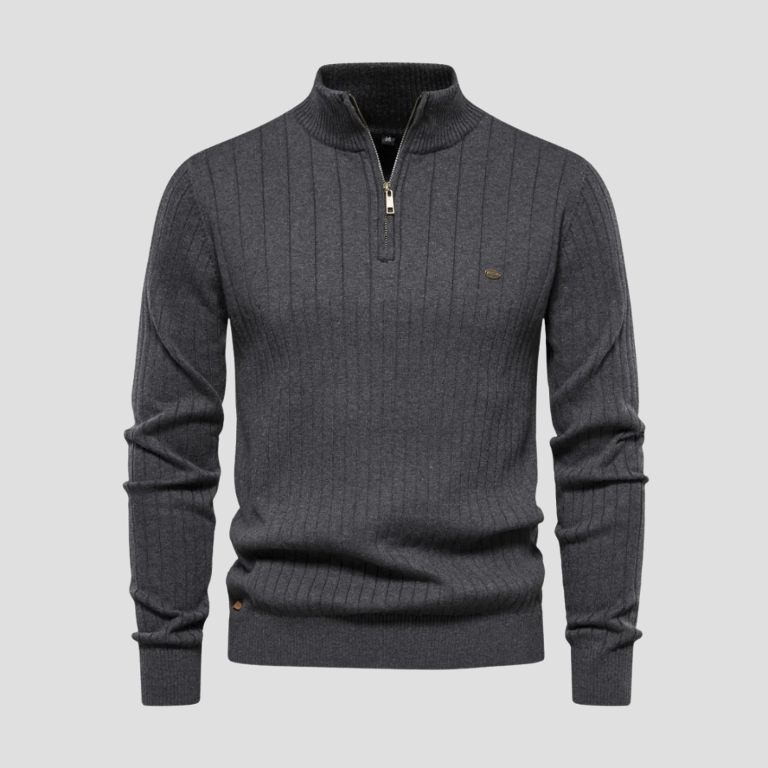 Pull en maille côtelée à col zippé pour homme