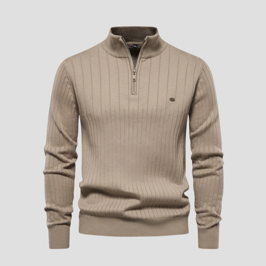 Pull en maille côtelée à col zippé pour homme